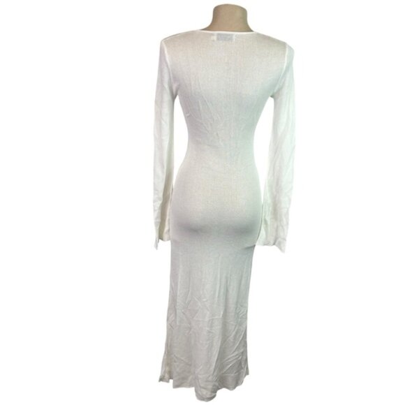 Asta Resort Ivory Nikita Dress Knit Button-down Shirt Sheer Medium Long Sleeve - Picture 7 of 11